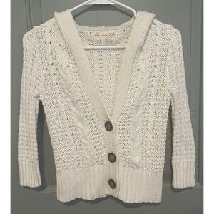 Aeropostale Women’s Small Petite White Cream Knit Button Cardigan Hooded